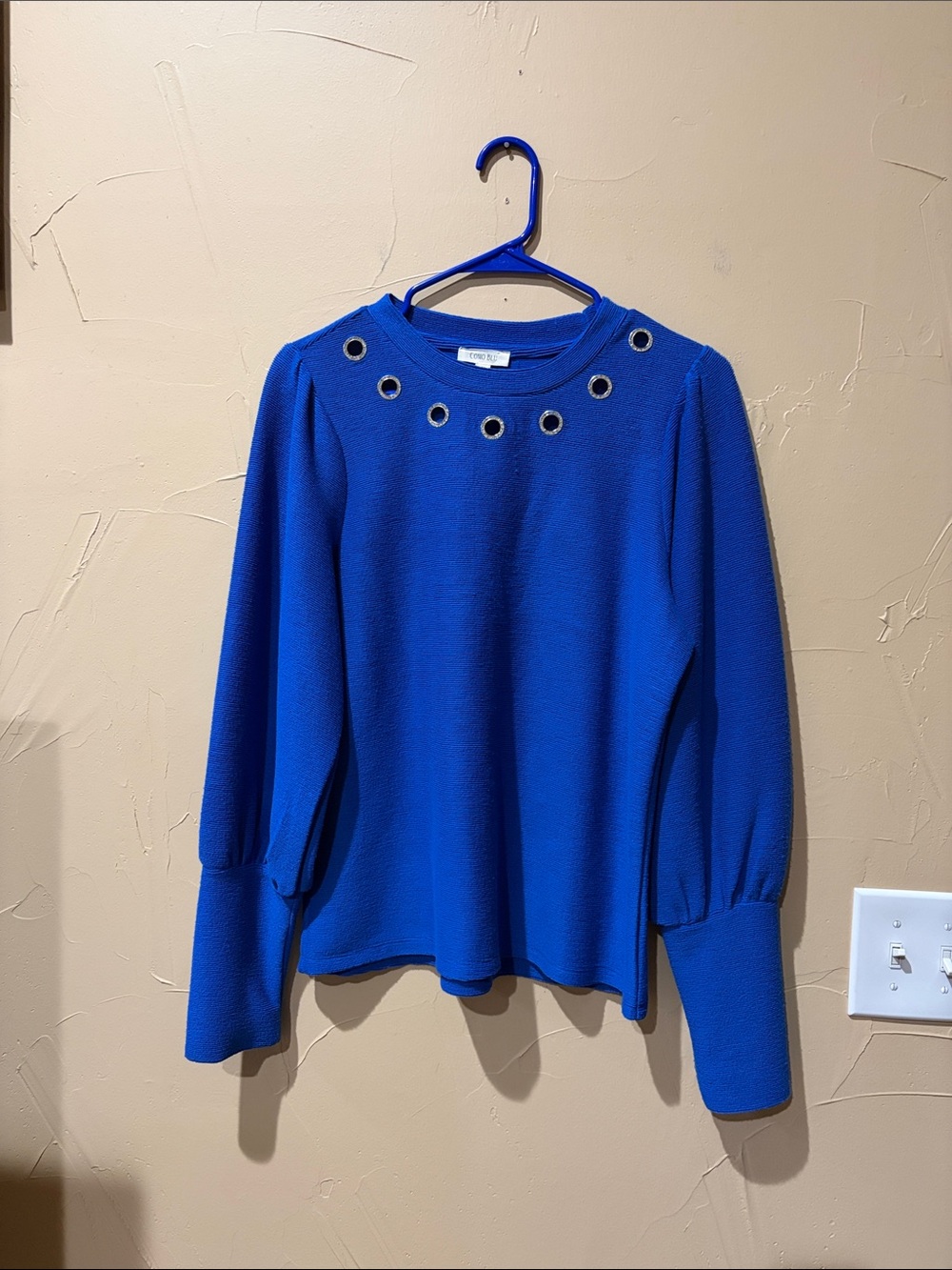 Comp Blu Cobalt Blue Grommet-Neck Long Top